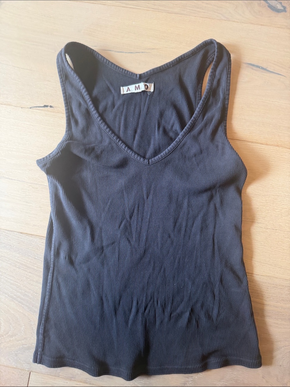 AMO Black V-Neck Ribbed Tank - Picture 2 of 4